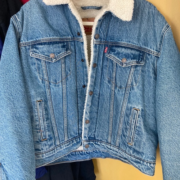Levi's Blue Jean Jacket with White Sherpa Collar - Picture 1 of 8